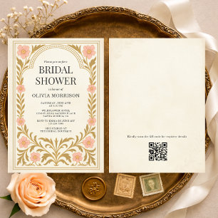 Victorian Floral Art Nouveau QR Code Bridal Shower Invitation
