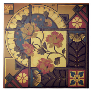 Victorian floral arts and craft blue brown red ceramic tile