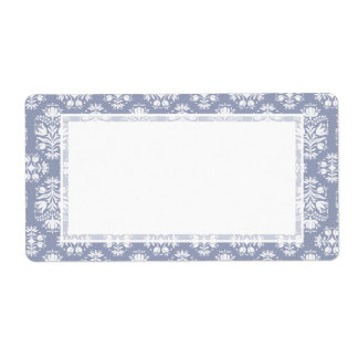Victorian Floral Blue Lace Damask Label