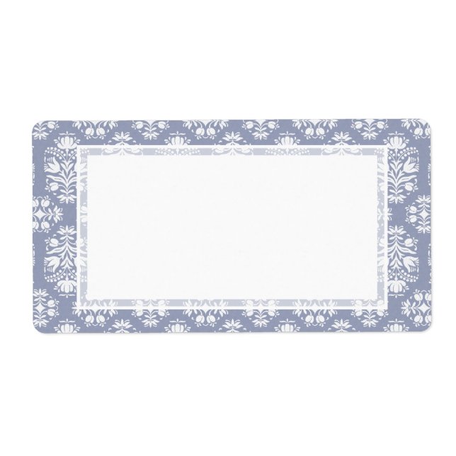 Victorian Floral Blue Lace Damask Label (Front)