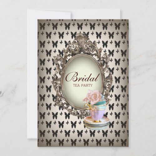 victorian floral botanical bridal shower tea party invitation