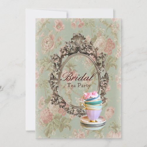 victorian floral botanical bridal shower tea party invitation