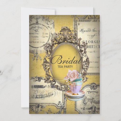 victorian floral botanical bridal shower tea party invitation