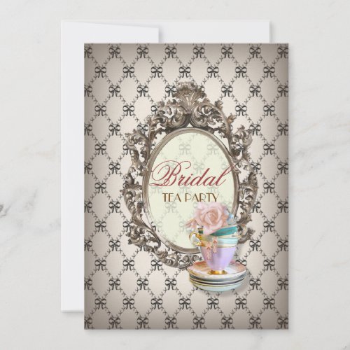 victorian floral botanical bridal shower tea party invitation