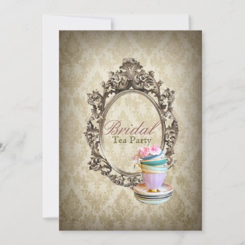 victorian floral botanical bridal shower tea party invitation