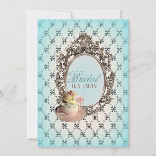 blue vintage spring floral bridal shower tea party card