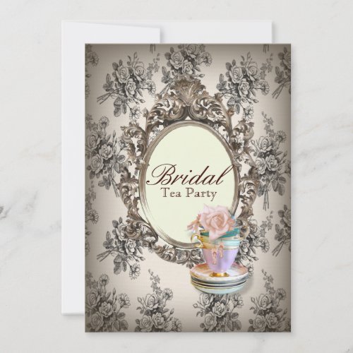 victorian floral botanical bridal shower tea party invitation