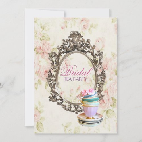 victorian floral botanical bridal shower tea party invitation