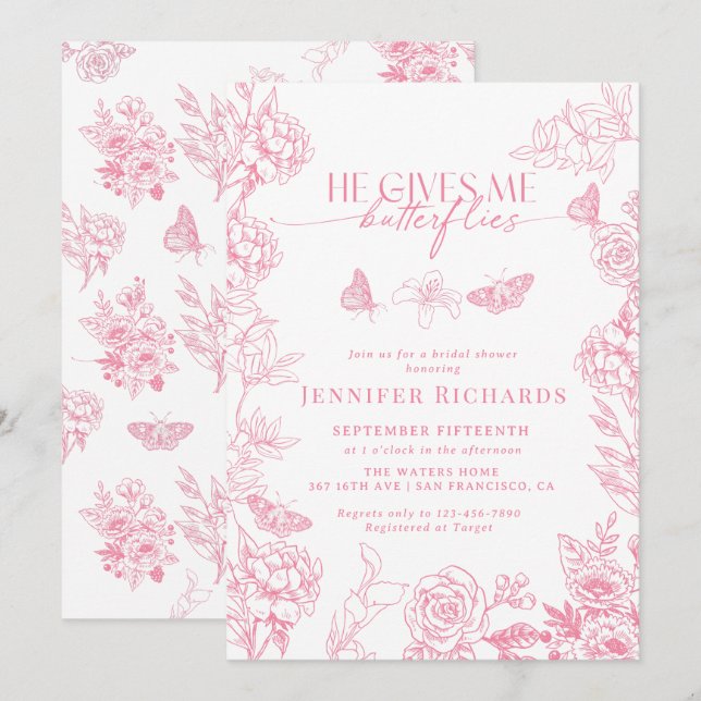 Victorian Floral |  Butterflies Bridal Shower  Invitation (Front/Back)