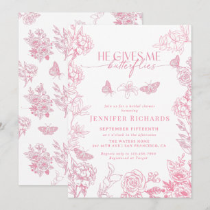 Victorian Floral    Butterflies Bridal Shower  Invitation