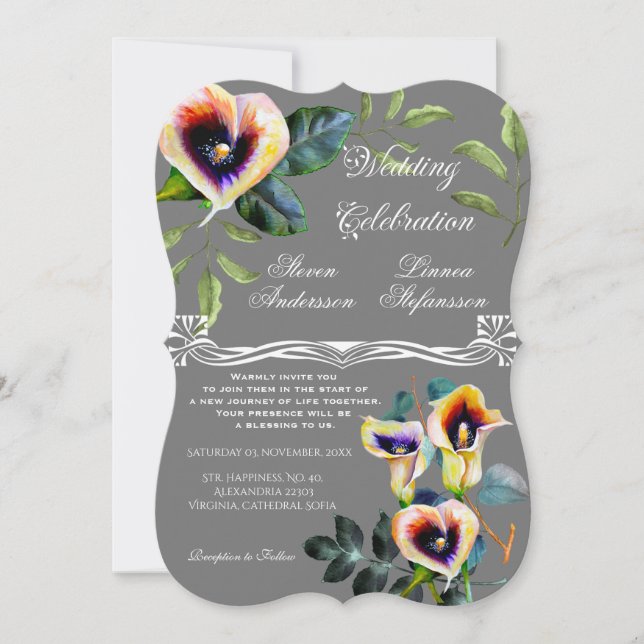 Victorian Floral Calla Lilies Bouquet Blossom Invitation (Front)