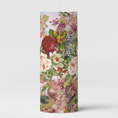 Victorian Floral Collage Pillar Candle