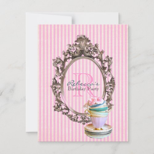 victorian floral cupcake english tea party invitation