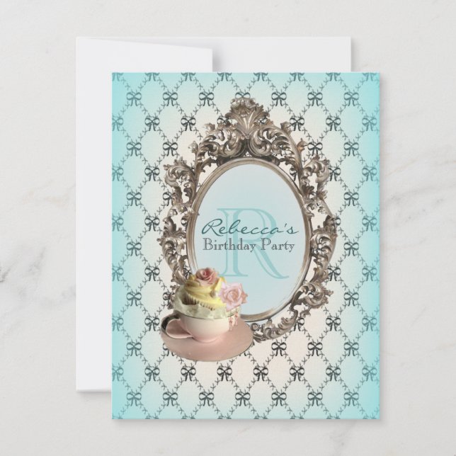 victorian floral cupcake english tea party invitation (Front)