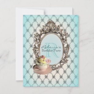 victorian floral cupcake english tea party invitation