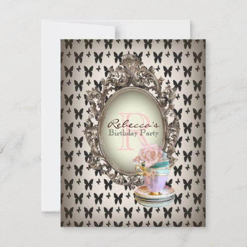 victorian floral cupcake english tea party invitation