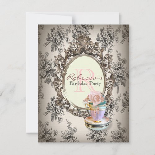victorian floral cupcake english tea party invitation