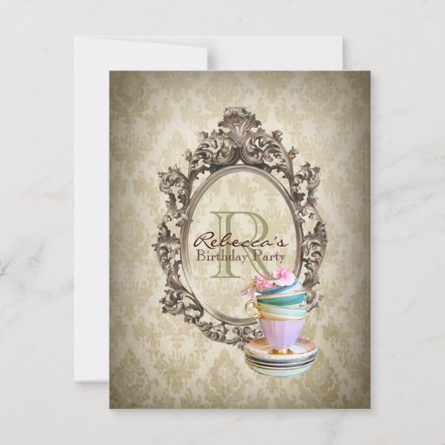 victorian floral cupcake english tea party invitation (Front)