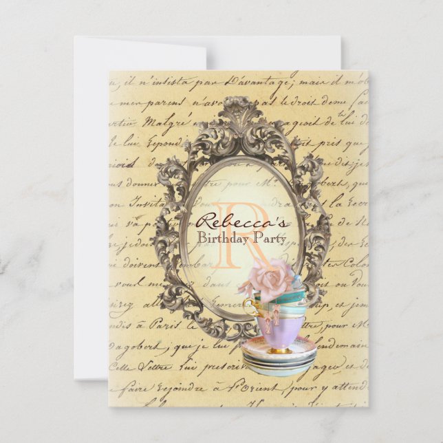 victorian floral cupcake english tea party invitation (Front)