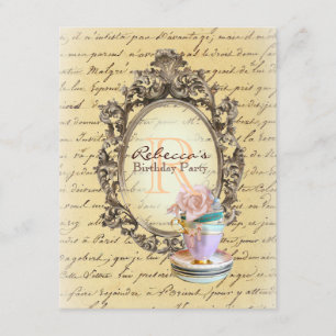 victorian floral cupcake english tea party invitation