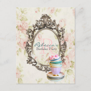 victorian floral cupcake english tea party invitation