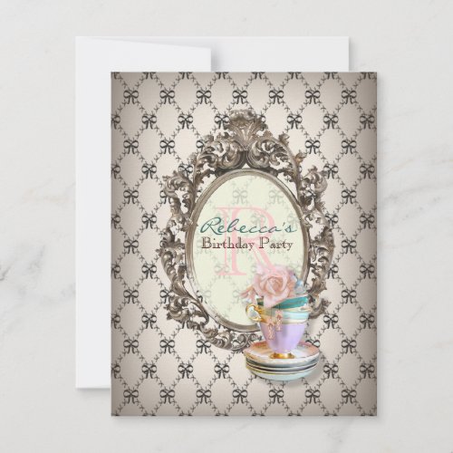 victorian floral cupcake english tea party invitation