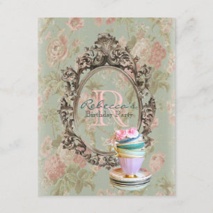 victorian floral cupcake english tea party invitation