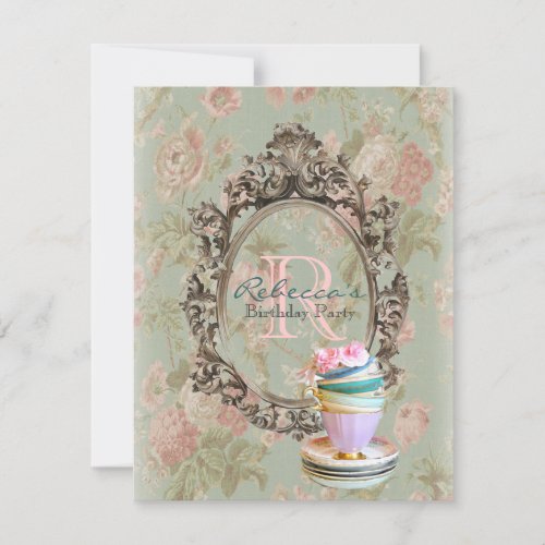 victorian floral cupcake english tea party invitation