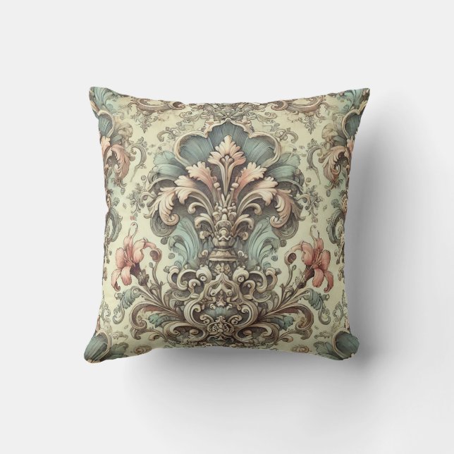 Victorian Floral Damask Pattern Throw Pillow (Back)