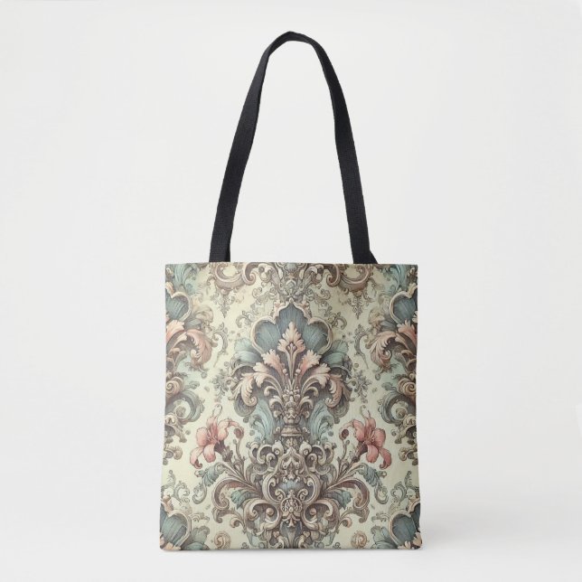 Victorian Floral Damask Pattern Tote Bag (Front)