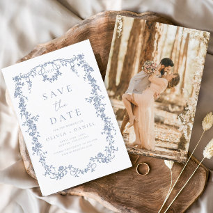 Victorian Floral Dusty Blue Photo French Wedding Save The Date