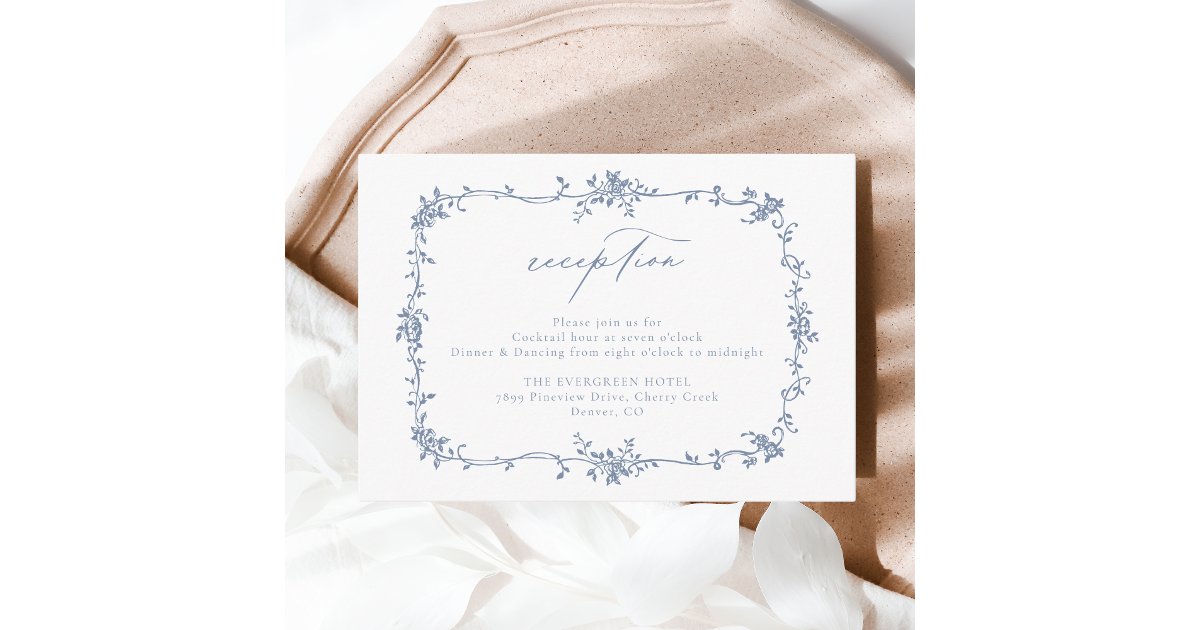 Victorian Floral Dusty Blue Reception Wedding Enclosure Card | Zazzle