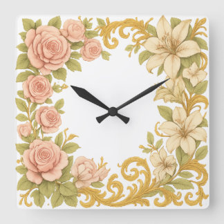 Victorian Floral Elegance Frame Square Wall Clock