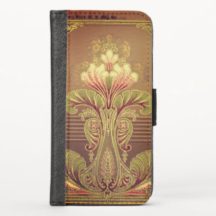 Victorian floral elegant art nouveau brown pink iPhone x wallet case