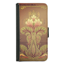 Victorian floral elegant art nouveau brown pink samsung galaxy s5 wallet case
