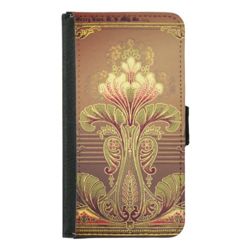 Victorian floral elegant art nouveau brown pink samsung galaxy s5 wallet case