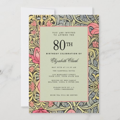 Victorian Floral Elegant Vintage 80th Birthday  Invitation