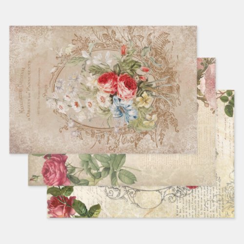 Victorian Floral Ephemera Decoupage Wrapping Paper Sheets