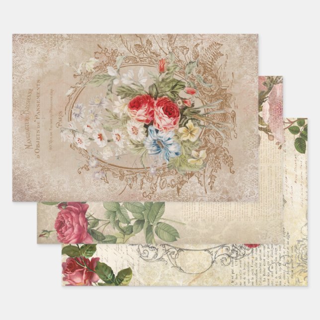 Victorian Floral Ephemera Decoupage Wrapping Paper Sheets (Set)