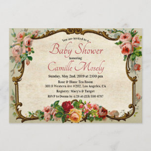 Victorian Floral Frame Baby Shower Invitation