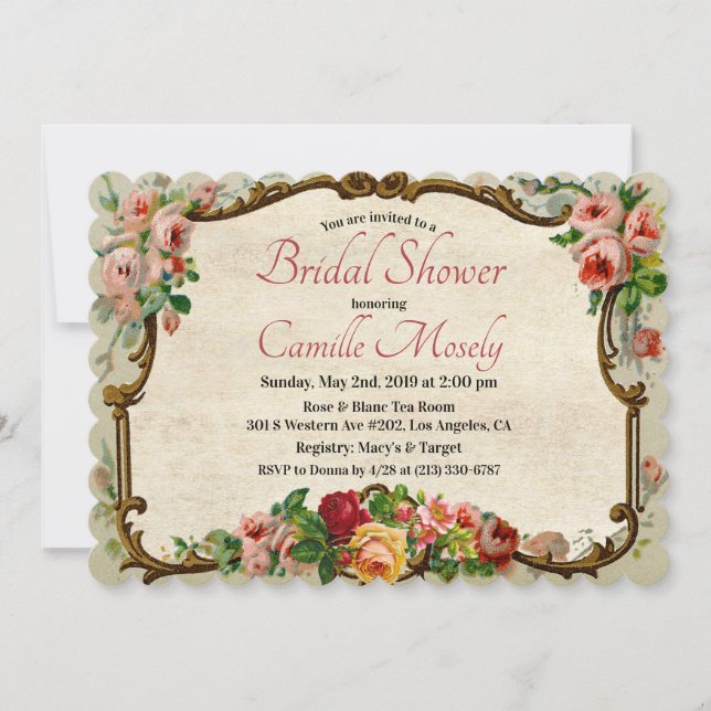 Victorian Floral Frame Bridal Shower Invitation (Front)