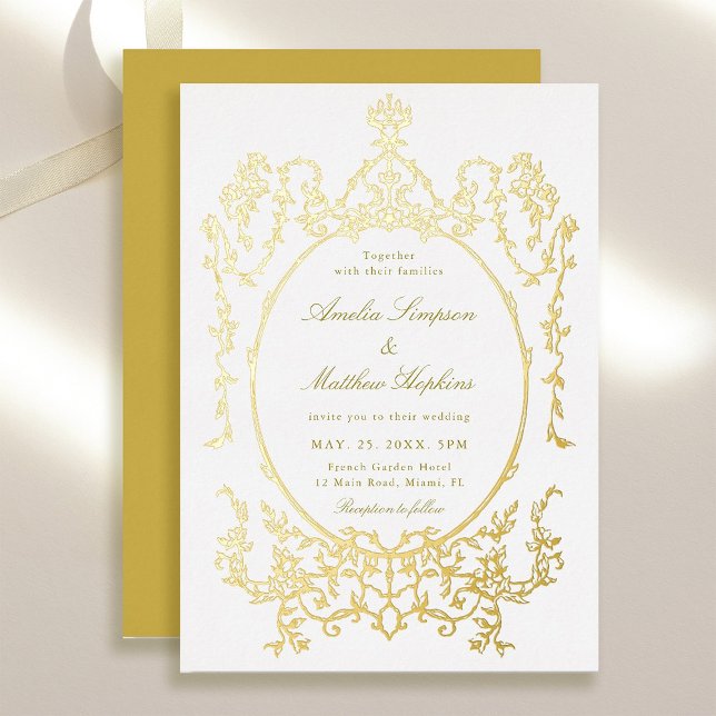 Victorian Floral Frame Wedding Gold Foil Invitation (Creator Uploaded)