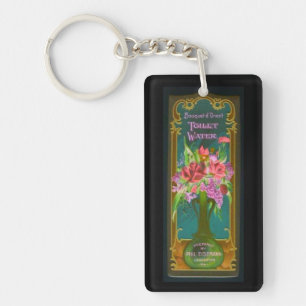 Victorian floral french perfume label vintage keychain