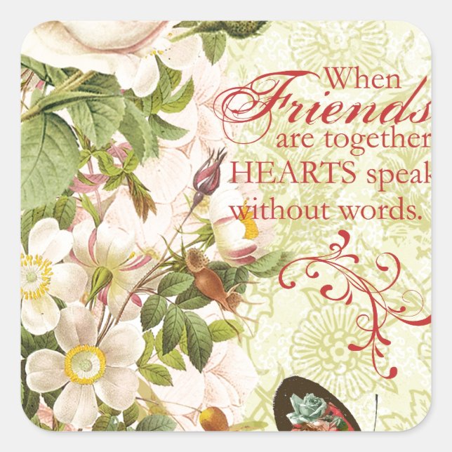 Victorian Floral Friendship Square Sticker (Front)
