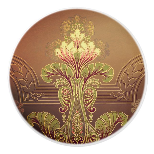 Victorian floral frieze elegant flower art nouveau ceramic knob (Front)