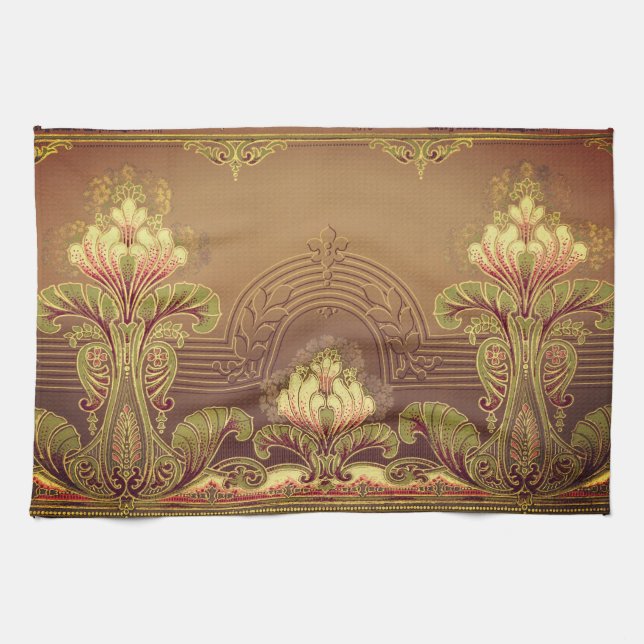 Victorian floral frieze elegant flower art nouveau kitchen towel (Horizontal)