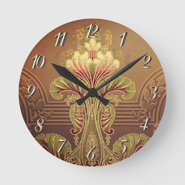 Victorian floral frieze elegant flower art nouveau round clock (Front)