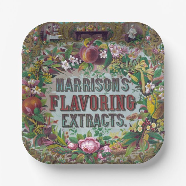 Victorian floral fruit baking extracts paper plates (Front)