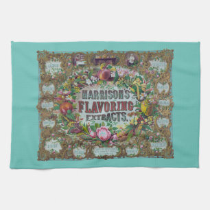 Victorian floral fruit baking extracts vintage kitchen towel