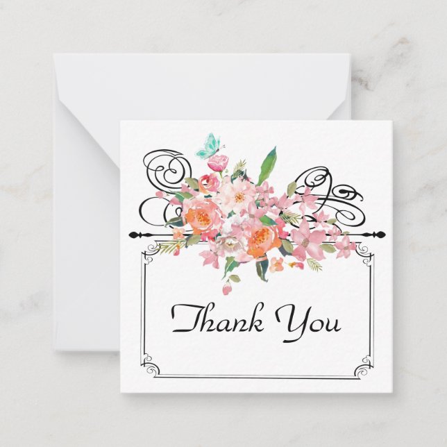 Victorian floral hang sign wedding white black pin note card (Front)